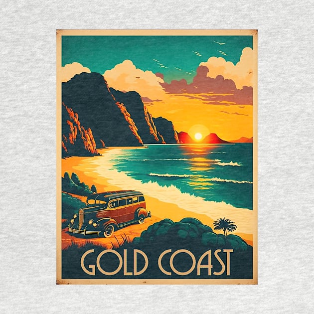 Gold Coast Australia Coastline Vintage Travel Art Poster by OldTravelArt